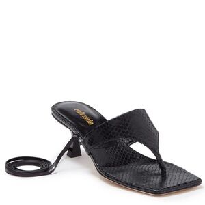 Cult gaia Vicky kitten heel thong sandal in black snakeskin